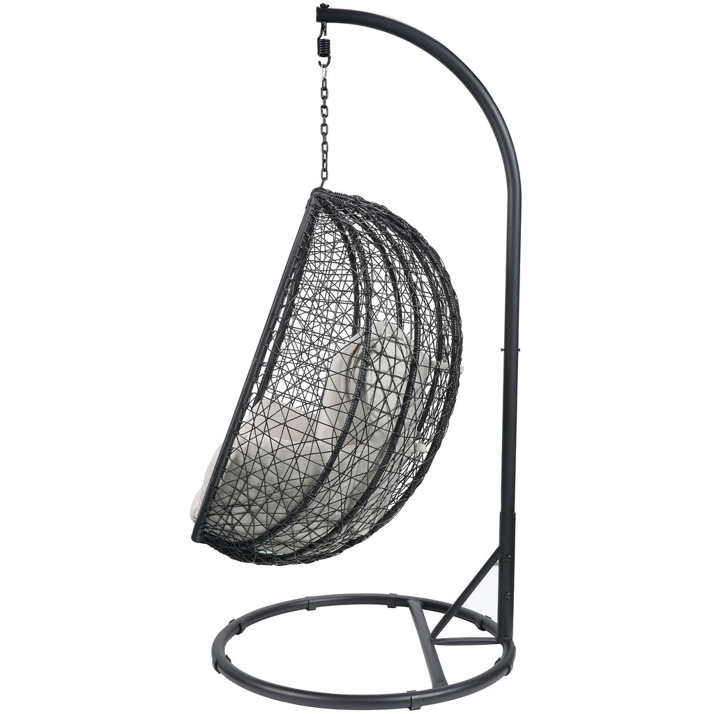 Beige and Black Hanging Pod Wicker Patio Swing Chair - Your Home, Refurnished
