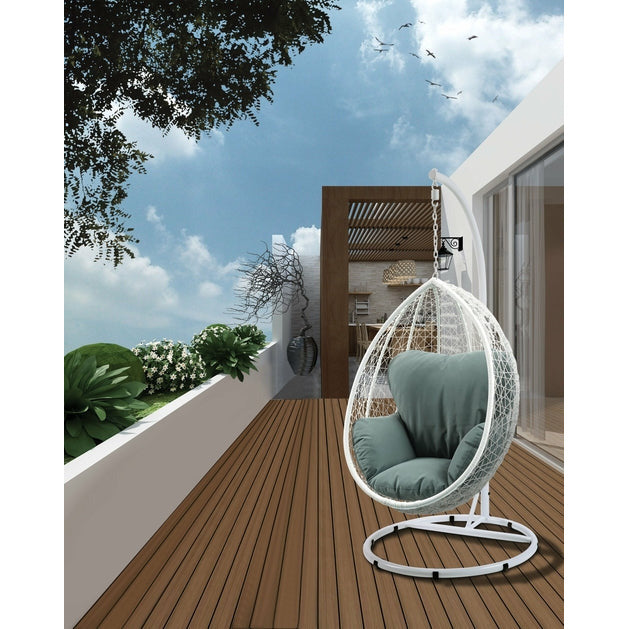 Beige and Black Hanging Pod Wicker Patio Swing Chair - Your Home, Refurnished
