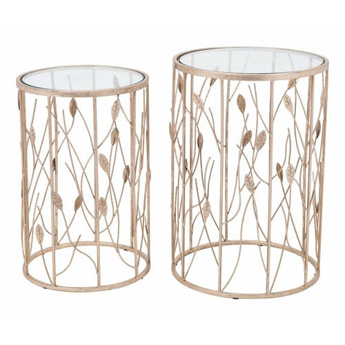15" x 15" x 22" Clear & Gold, Tempered Glass & Steel, Side Table Set - Your Home, Refurnished