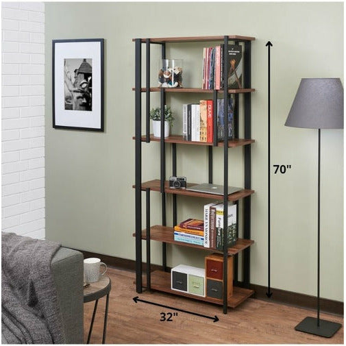 32' X 13' X 70' Walnut  Sandy Black Wood Bookshelf - Your Home, Refurnished