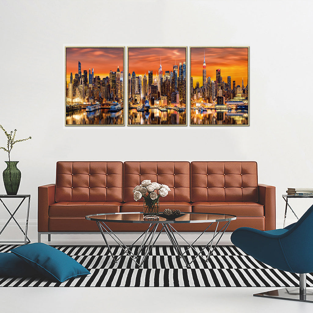 "NYC Harbor at Dusk" Acrylic Framed Wall Art - Your Home, Refurnished
