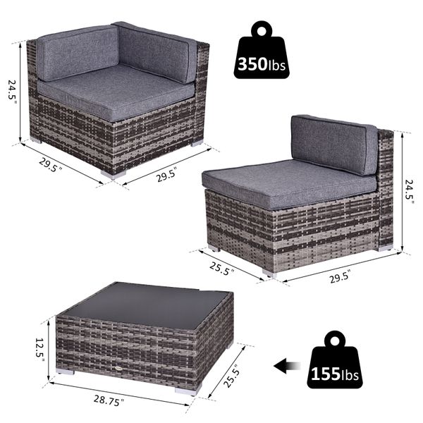 Outsunny 7pc Rattan Furniture Set w/ Side Table Lounge Sofa Cushion - Your Home, Refurnished
