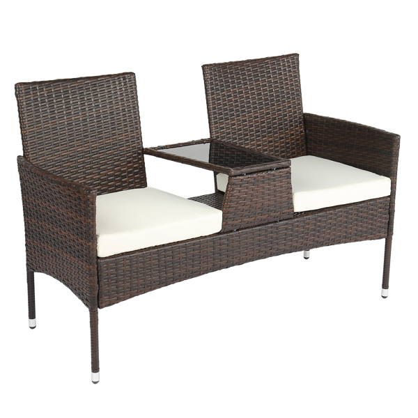 Disassembled Iron Frame Brown Gradient Rattan Lover Chair - Your Home, Refurnished