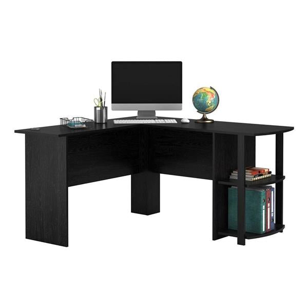 L-Shaped Wood Right-angle Computer Desk with Two-layer Bookshelves - Your Home, Refurnished